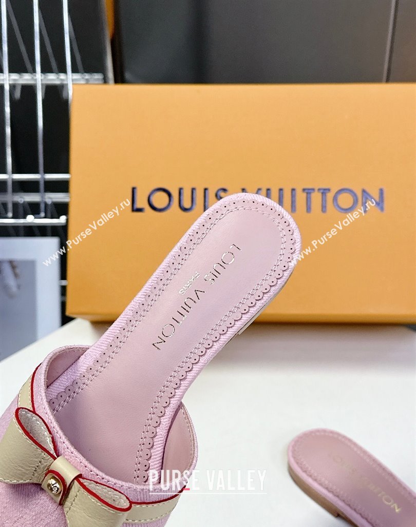 Louis Vuitton LV x TM Neo 6AM Flat Slides Sandal in Cherry Blossoms Print Denim with Bow Light Pink 2025 (MD-250422005)