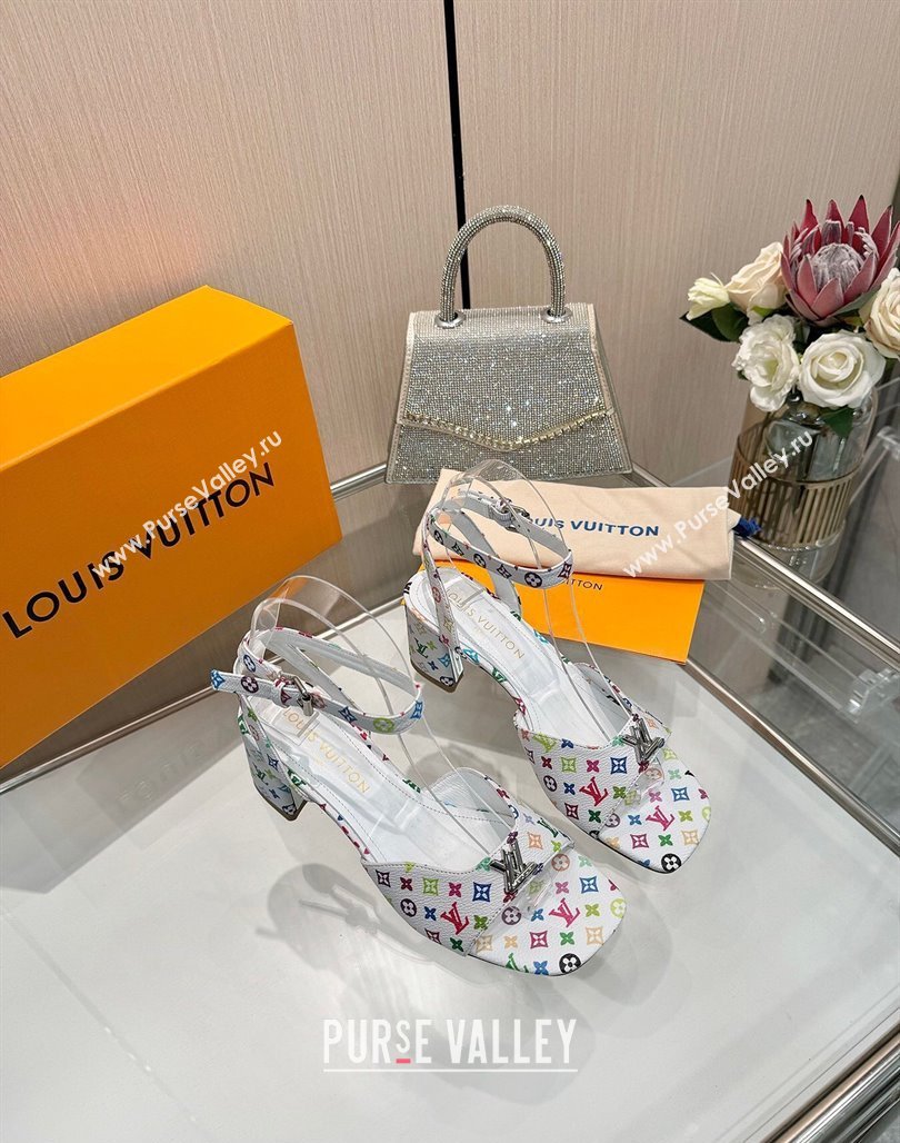 Louis Vuitton LV x TM Swing Heel Sandals 5.5cm in Multicolor Monogram Canvas White 2025 1AGUTG (MD-250422116)