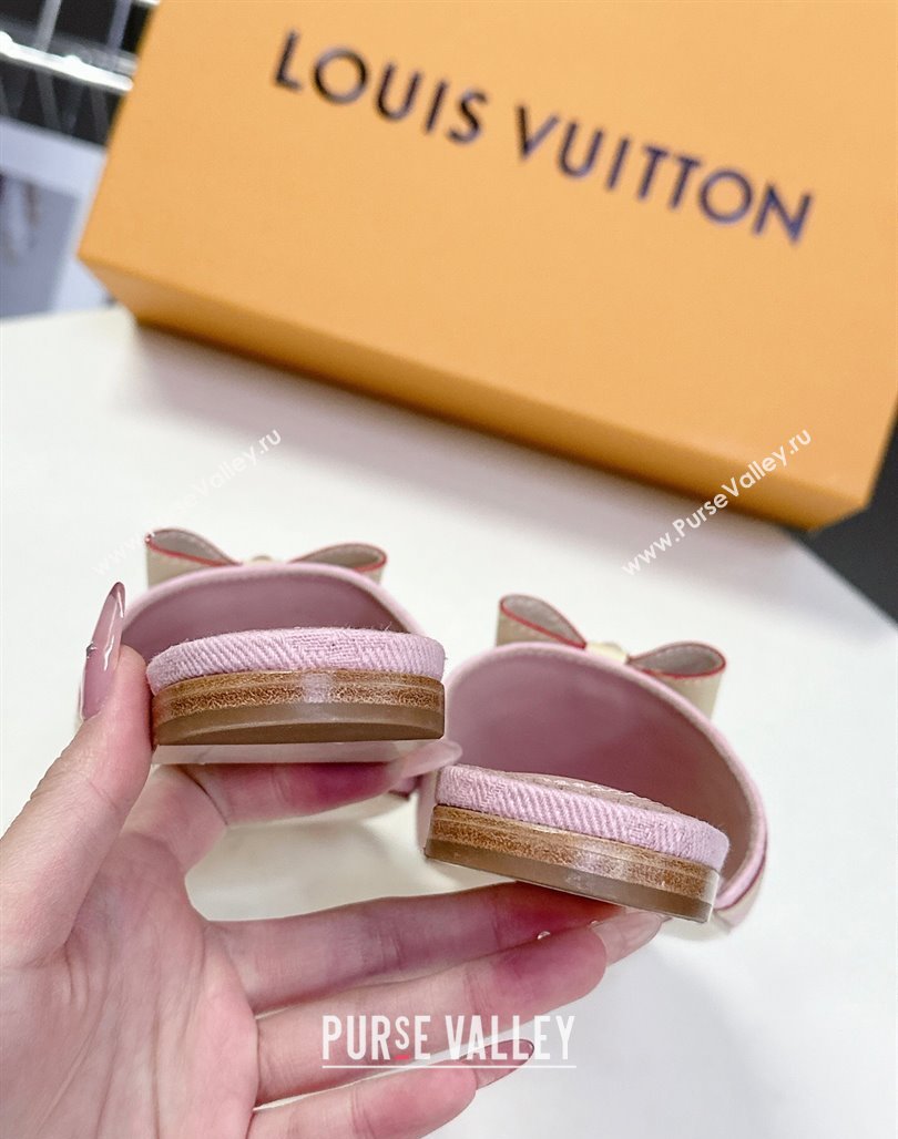 Louis Vuitton LV x TM Neo 6AM Flat Slides Sandal in Cherry Blossoms Print Denim with Bow Light Pink 2025 (MD-250422005)