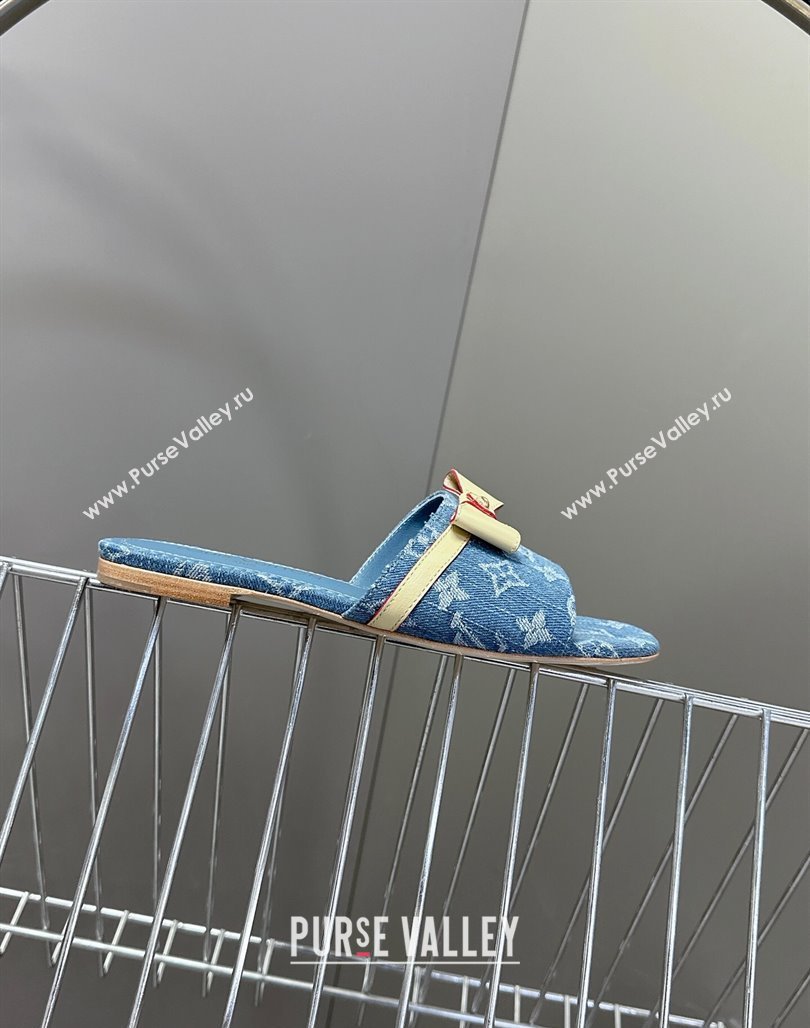 Louis Vuitton LV x TM Neo 6AM Flat Slides Sandal in Cherry Blossoms Print Denim with Bow Blue 2025 (MD-250422006)