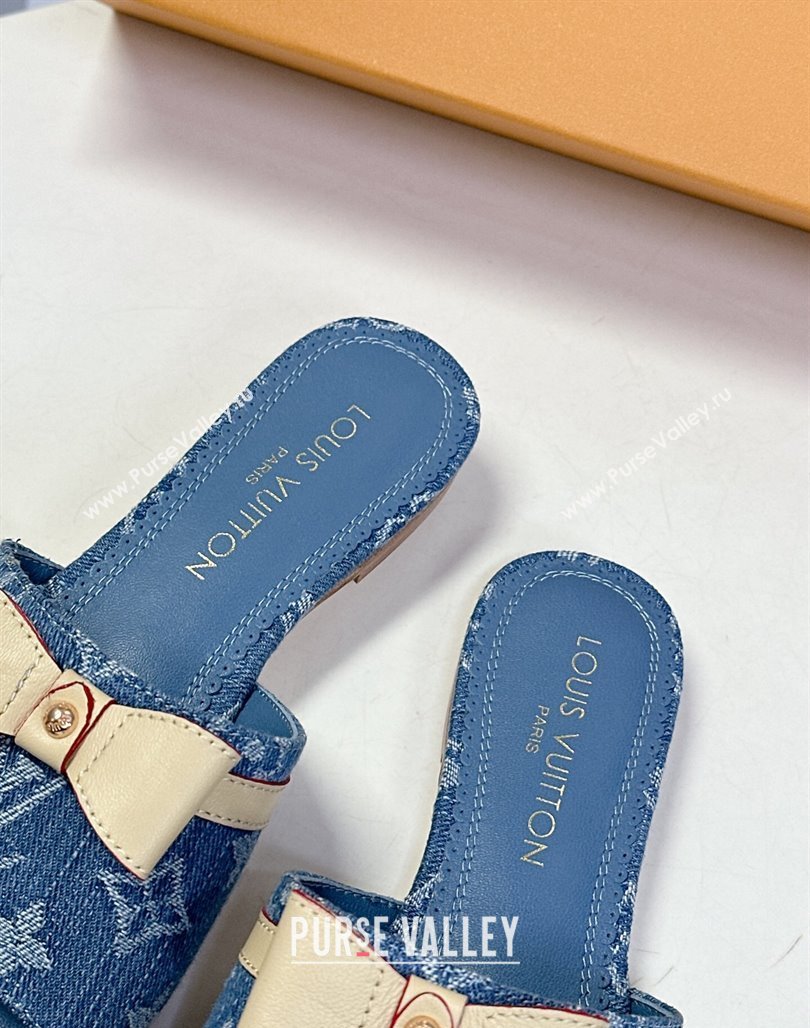Louis Vuitton LV x TM Neo 6AM Flat Slides Sandal in Cherry Blossoms Print Denim with Bow Blue 2025 (MD-250422006)
