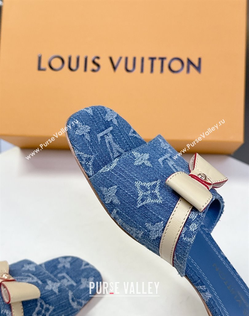 Louis Vuitton LV x TM Neo 6AM Flat Slides Sandal in Cherry Blossoms Print Denim with Bow Blue 2025 (MD-250422006)