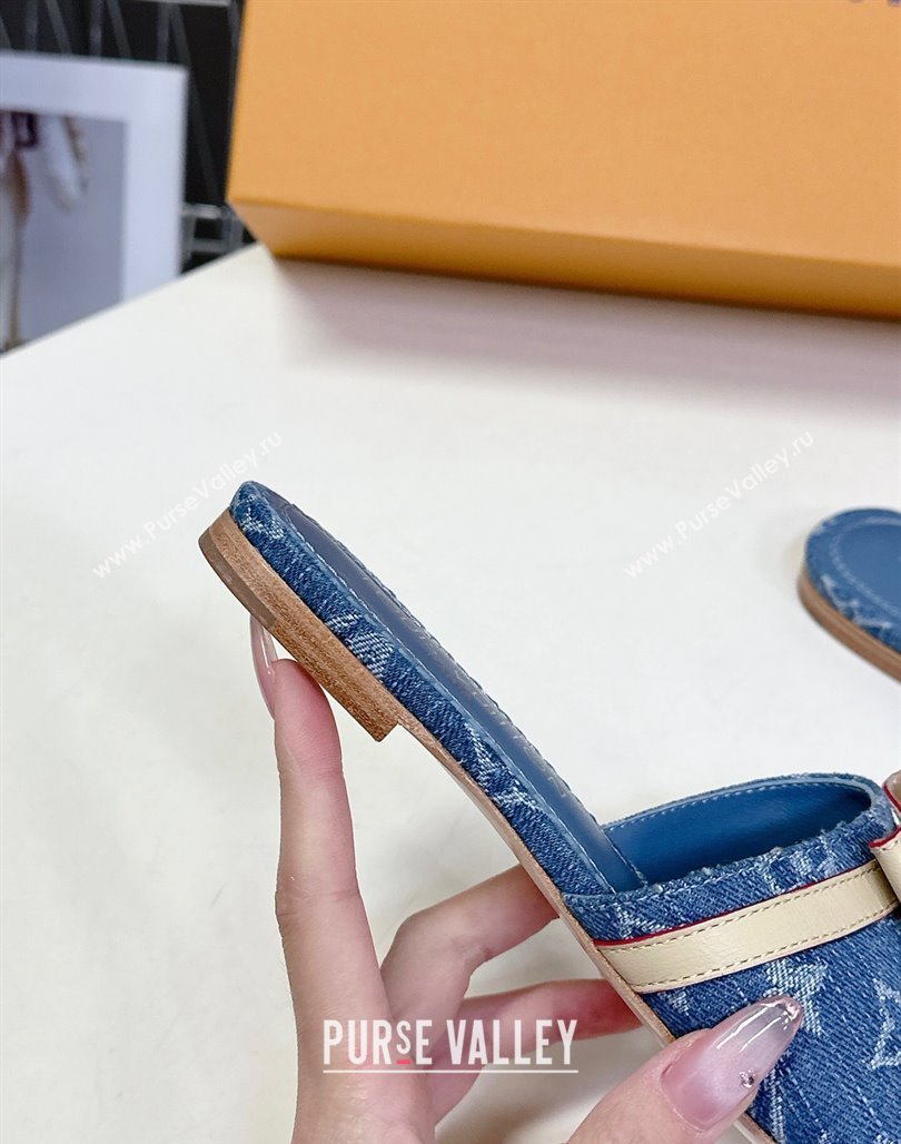 Louis Vuitton LV x TM Neo 6AM Flat Slides Sandal in Cherry Blossoms Print Denim with Bow Blue 2025 (MD-250422006)