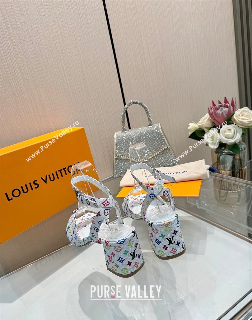 Louis Vuitton LV x TM Swing Heel Sandals 5.5cm in Multicolor Monogram Canvas White 2025 1AGUTG (MD-250422116)
