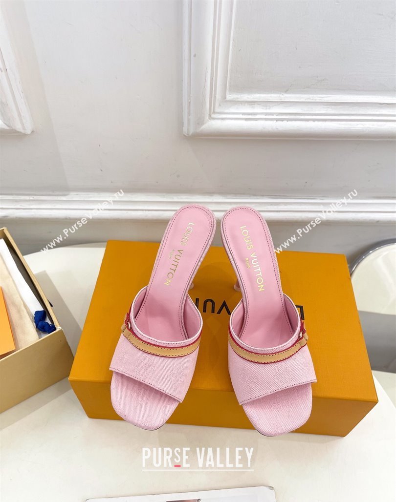 Louis Vuitton 6AM Heel Slides Sandal 10cm in Monogram Denim Pink 2025 1ADIGZ (MD-250422010)