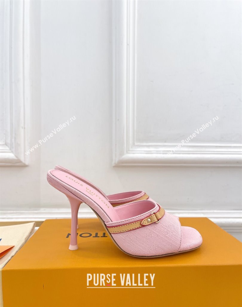 Louis Vuitton 6AM Heel Slides Sandal 10cm in Monogram Denim Pink 2025 1ADIGZ (MD-250422010)