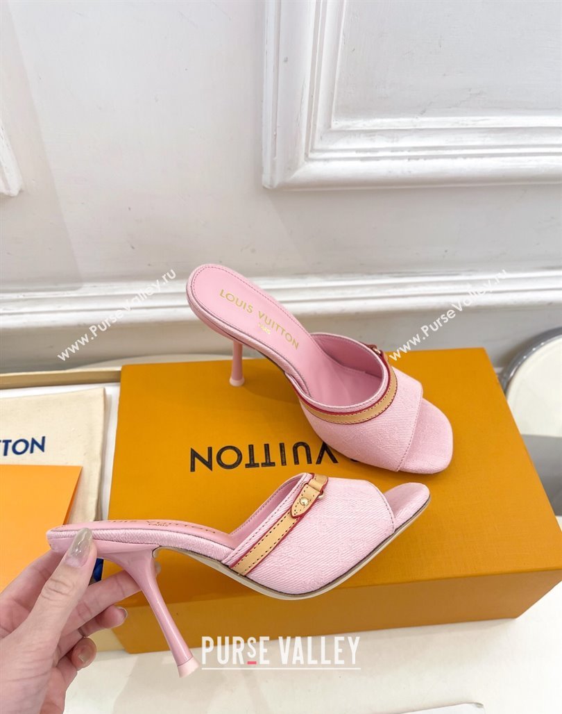 Louis Vuitton 6AM Heel Slides Sandal 10cm in Monogram Denim Pink 2025 1ADIGZ (MD-250422010)