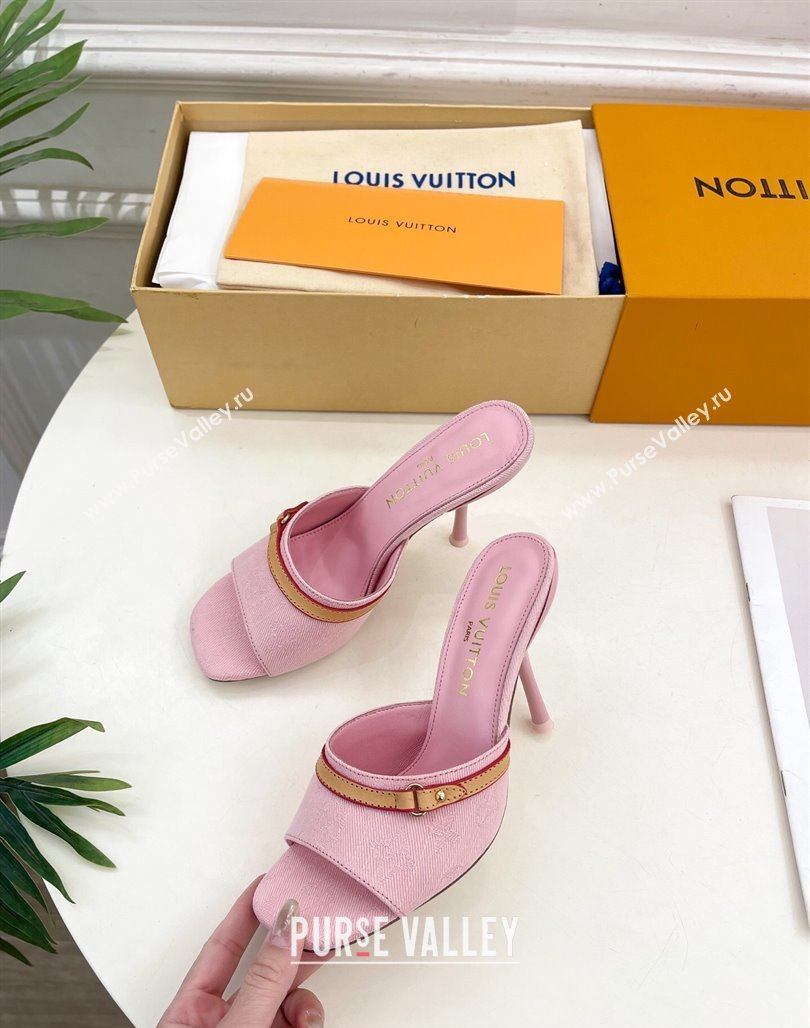 Louis Vuitton 6AM Heel Slides Sandal 10cm in Monogram Denim Pink 2025 1ADIGZ (MD-250422010)