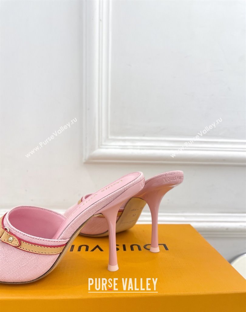 Louis Vuitton 6AM Heel Slides Sandal 10cm in Monogram Denim Pink 2025 1ADIGZ (MD-250422010)