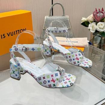 Louis Vuitton LV x TM Swing Heel Sandals 5.5cm in Multicolor Monogram Canvas White 2025 1AGUTG (MD-250422116)