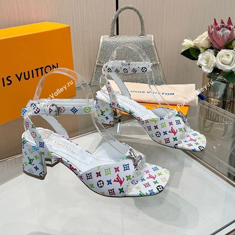 Louis Vuitton LV x TM Swing Heel Sandals 5.5cm in Multicolor Monogram Canvas White 2025 1AGUTG (MD-250422116)