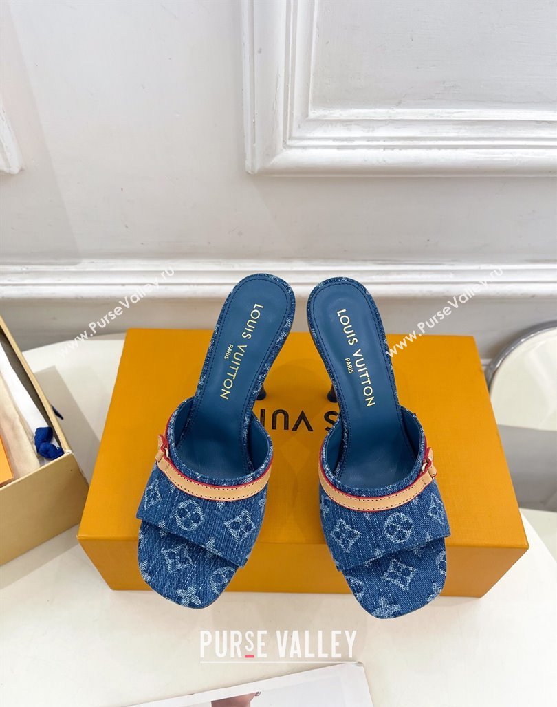Louis Vuitton 6AM Heel Slides Sandal 10cm in Monogram Denim Blue 2025 1ADIGZ (MD-250422011)