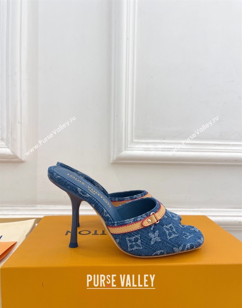 Louis Vuitton 6AM Heel Slides Sandal 10cm in Monogram Denim Blue 2025 1ADIGZ (MD-250422011)