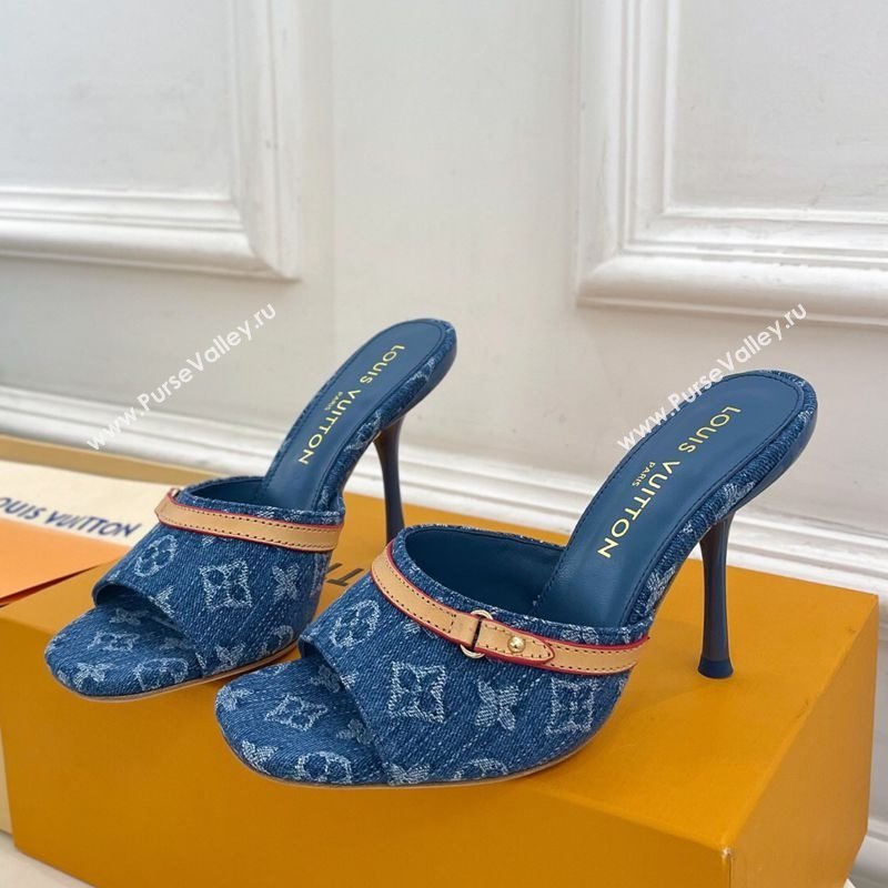 Louis Vuitton 6AM Heel Slides Sandal 10cm in Monogram Denim Blue 2025 1ADIGZ (MD-250422011)