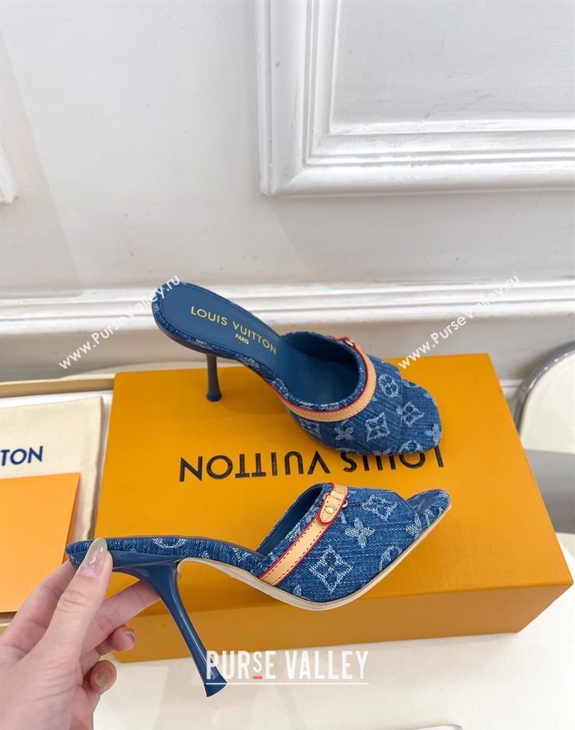 Louis Vuitton 6AM Heel Slides Sandal 10cm in Monogram Denim Blue 2025 1ADIGZ (MD-250422011)