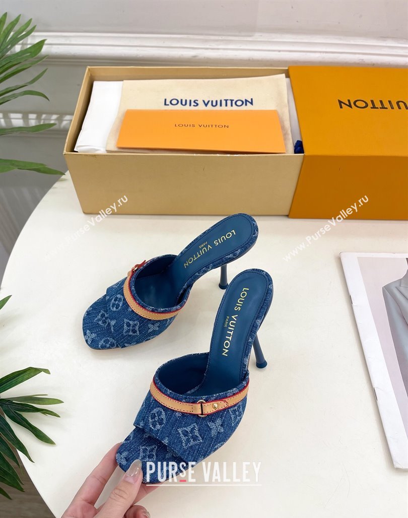 Louis Vuitton 6AM Heel Slides Sandal 10cm in Monogram Denim Blue 2025 1ADIGZ (MD-250422011)
