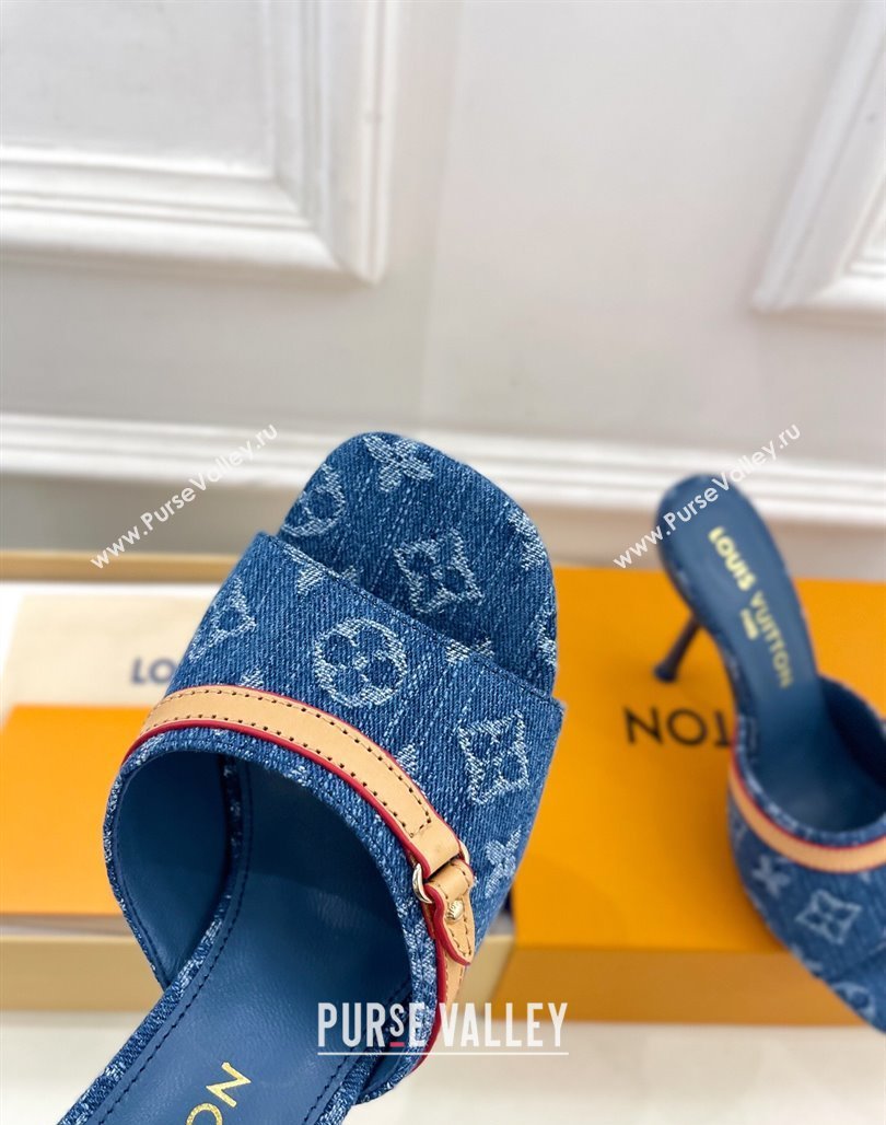 Louis Vuitton 6AM Heel Slides Sandal 10cm in Monogram Denim Blue 2025 1ADIGZ (MD-250422011)