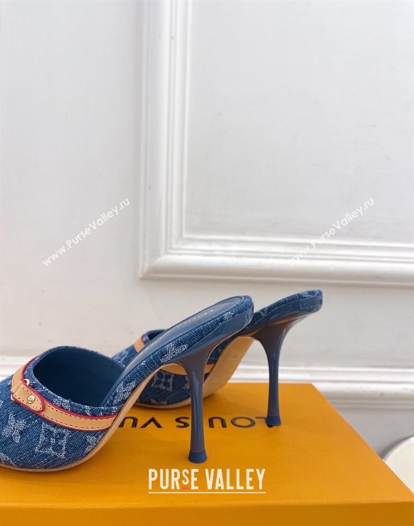 Louis Vuitton 6AM Heel Slides Sandal 10cm in Monogram Denim Blue 2025 1ADIGZ (MD-250422011)