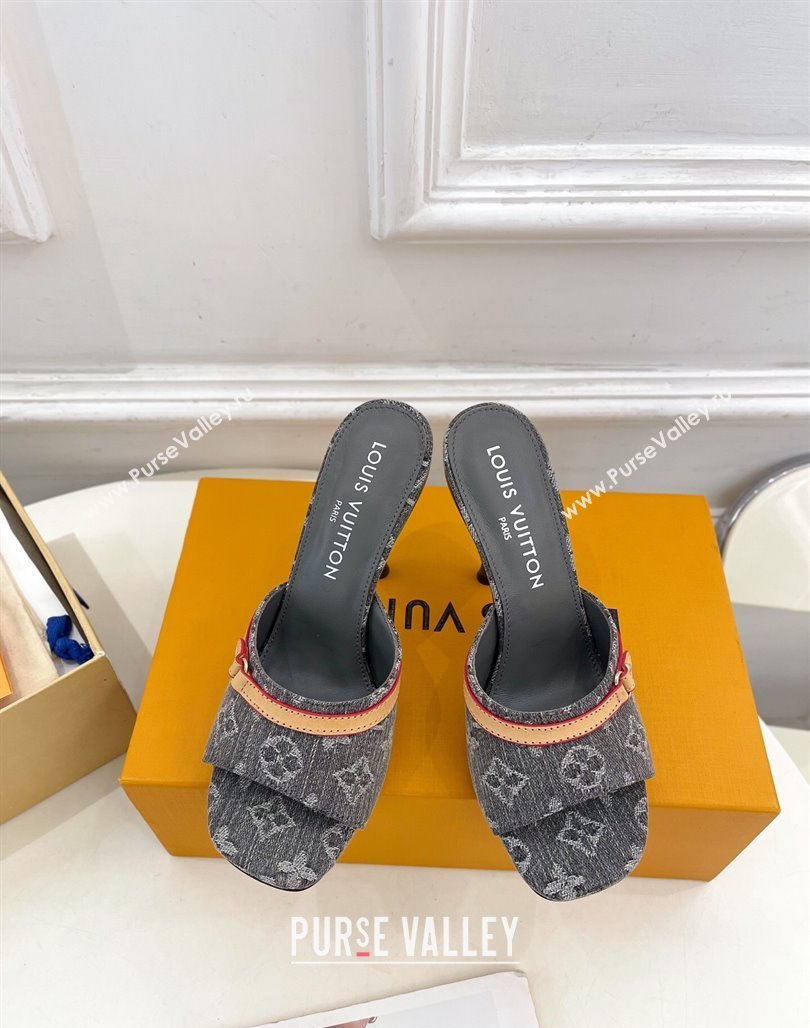 Louis Vuitton 6AM Heel Slides Sandal 10cm in Monogram Denim Grey 2025 1ADIGZ (MD-250422012)