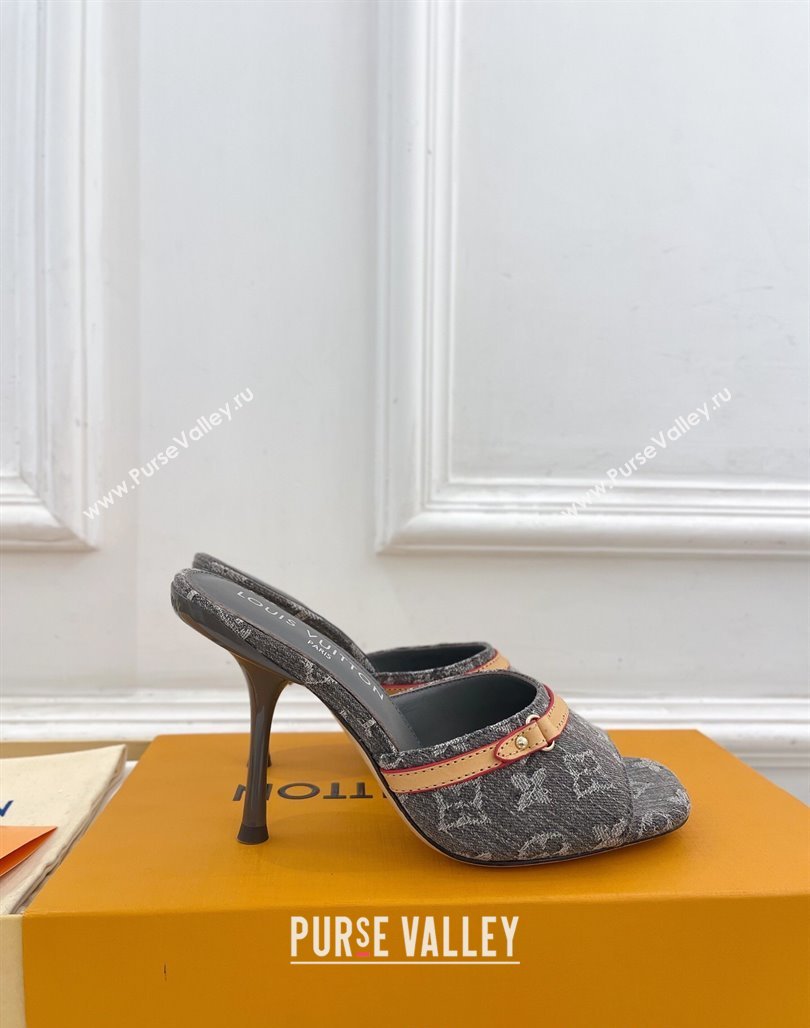 Louis Vuitton 6AM Heel Slides Sandal 10cm in Monogram Denim Grey 2025 1ADIGZ (MD-250422012)