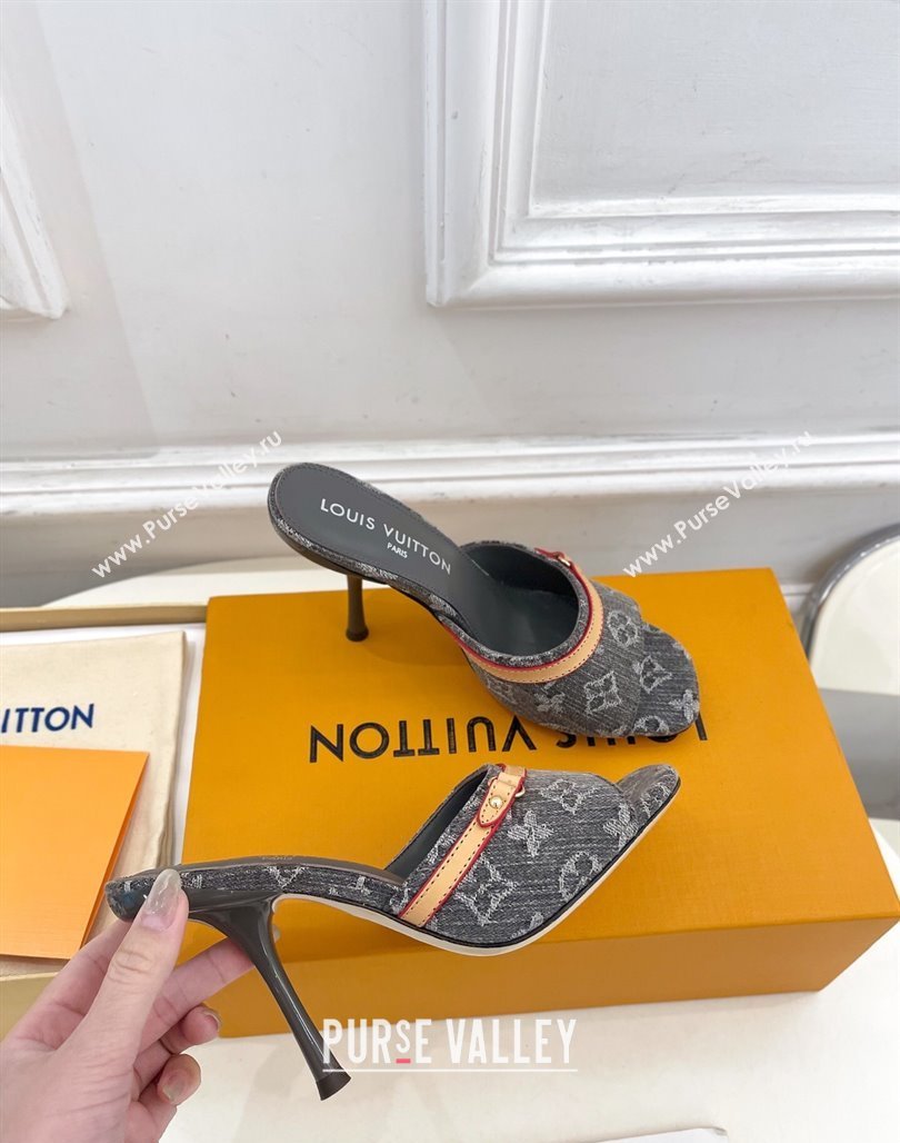 Louis Vuitton 6AM Heel Slides Sandal 10cm in Monogram Denim Grey 2025 1ADIGZ (MD-250422012)