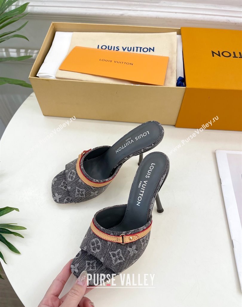 Louis Vuitton 6AM Heel Slides Sandal 10cm in Monogram Denim Grey 2025 1ADIGZ (MD-250422012)