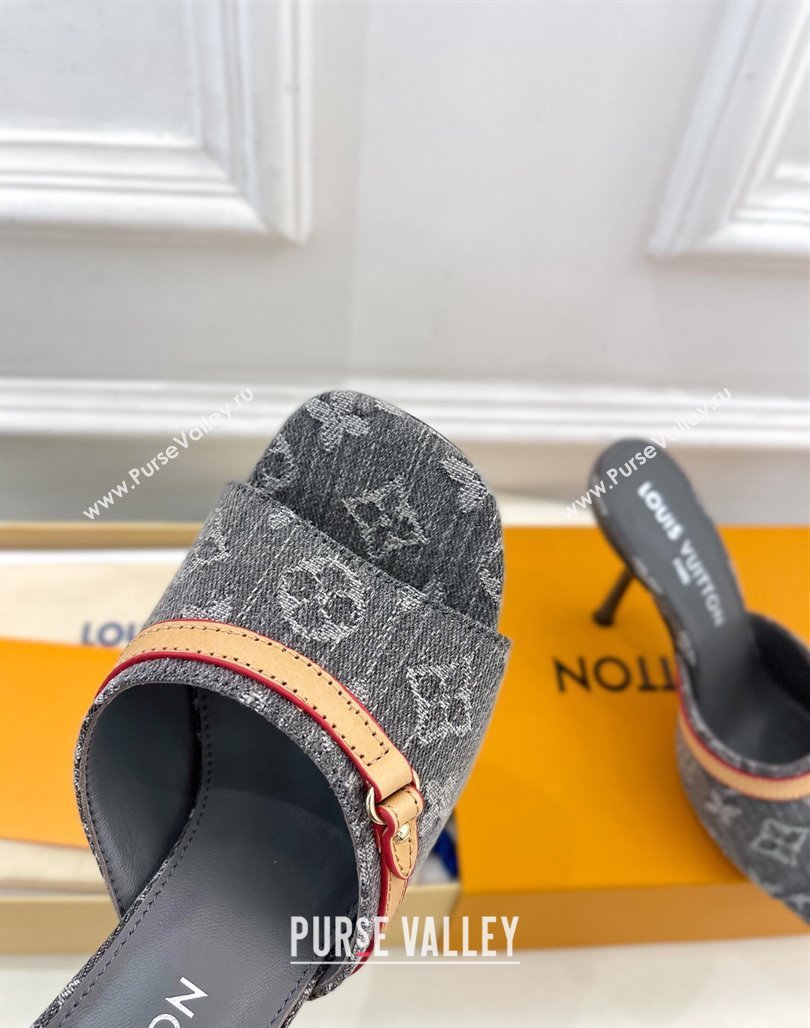 Louis Vuitton 6AM Heel Slides Sandal 10cm in Monogram Denim Grey 2025 1ADIGZ (MD-250422012)
