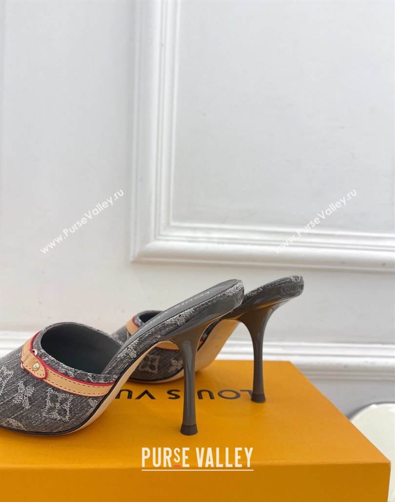 Louis Vuitton 6AM Heel Slides Sandal 10cm in Monogram Denim Grey 2025 1ADIGZ (MD-250422012)