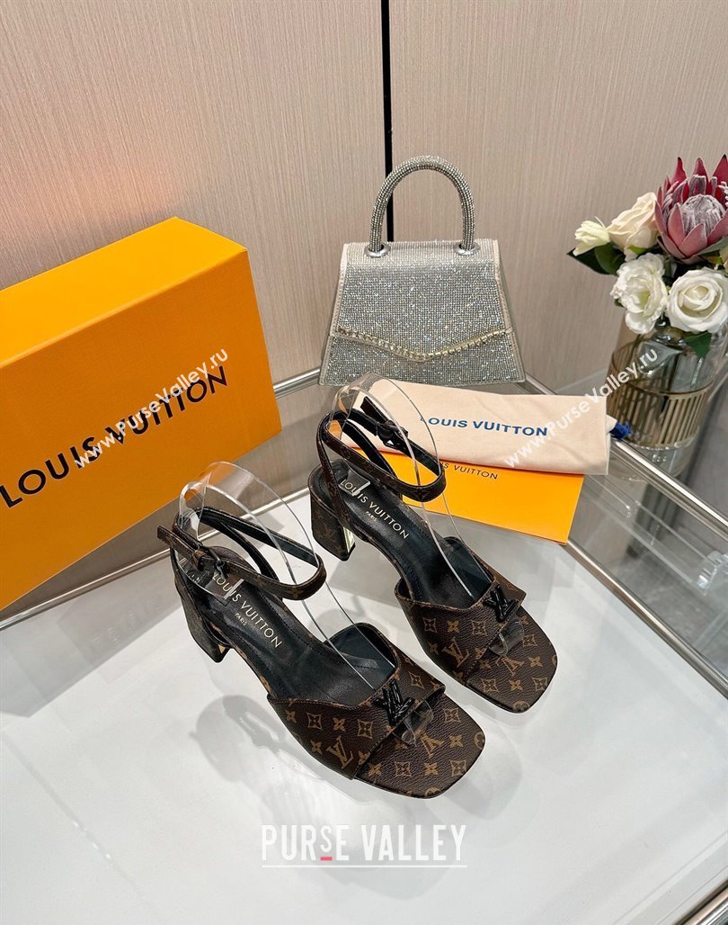 Louis Vuitton Swing Heel Sandals 5.5cm in Monogram Canvas Brown 2025 1AGUTG (MD-250422117)
