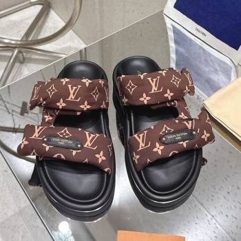 Louis Vuitton Pool Pillow Flat Comfort Slides Sandal in Monogram Nylon Brown 2025 1AHMDV (MD-250422068)