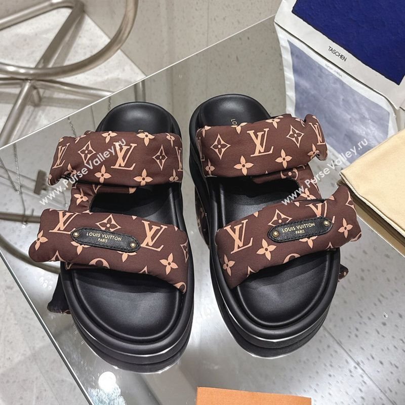 Louis Vuitton Pool Pillow Flat Comfort Slides Sandal in Monogram Nylon Brown 2025 1AHMDV (MD-250422068)