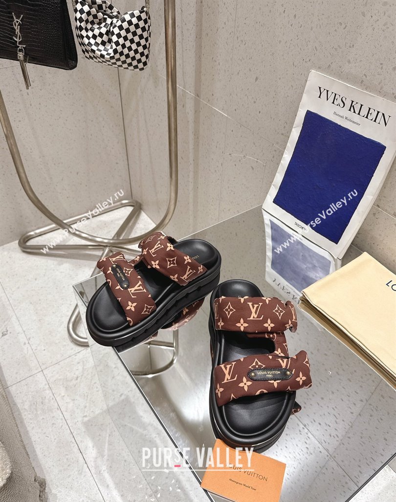 Louis Vuitton Pool Pillow Flat Comfort Slides Sandal in Monogram Nylon Brown 2025 1AHMDV (MD-250422068)