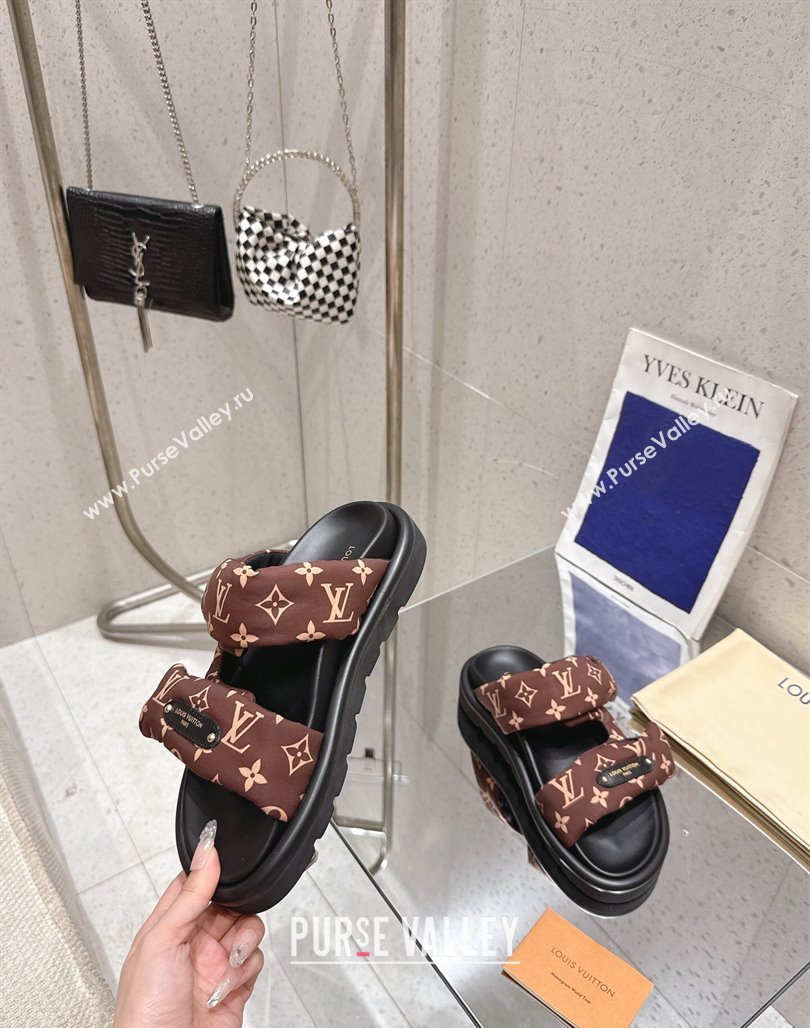 Louis Vuitton Pool Pillow Flat Comfort Slides Sandal in Monogram Nylon Brown 2025 1AHMDV (MD-250422068)