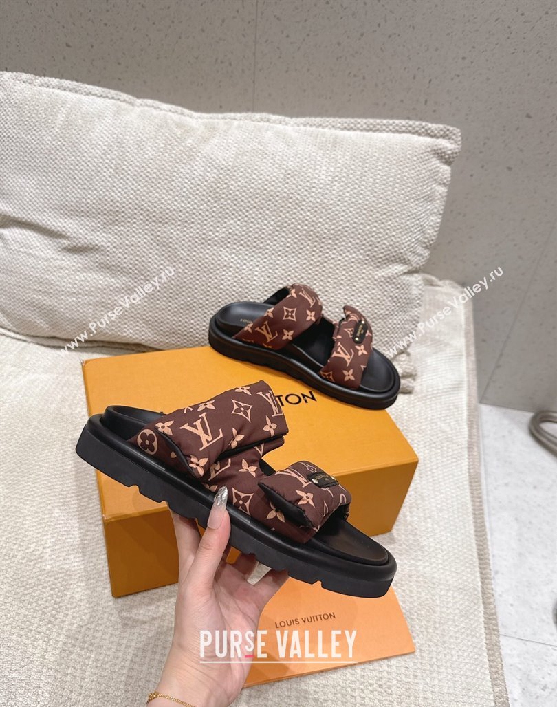 Louis Vuitton Pool Pillow Flat Comfort Slides Sandal in Monogram Nylon Brown 2025 1AHMDV (MD-250422068)