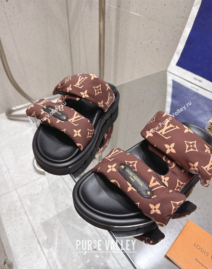 Louis Vuitton Pool Pillow Flat Comfort Slides Sandal in Monogram Nylon Brown 2025 1AHMDV (MD-250422068)