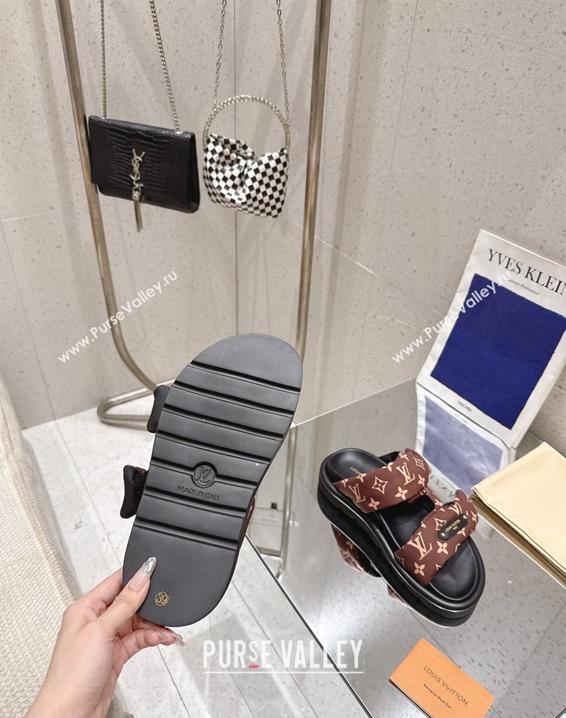 Louis Vuitton Pool Pillow Flat Comfort Slides Sandal in Monogram Nylon Brown 2025 1AHMDV (MD-250422068)