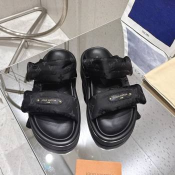 Louis Vuitton Pool Pillow Flat Comfort Slides Sandal in Monogram Nylon Black2 2025 1AHMDV (MD-250422070)