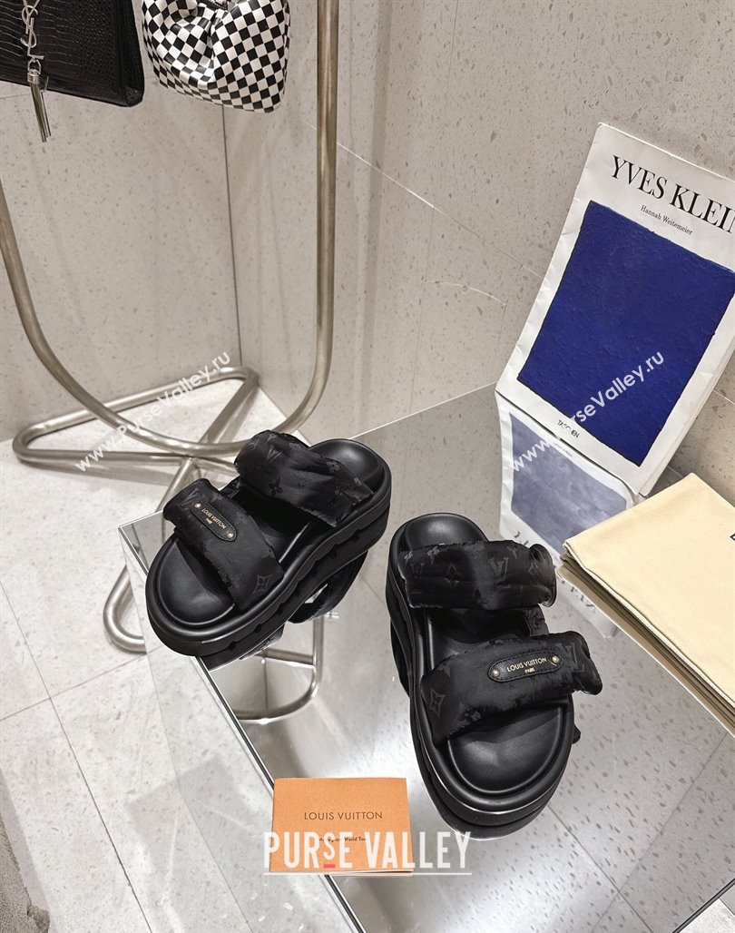 Louis Vuitton Pool Pillow Flat Comfort Slides Sandal in Monogram Nylon Black2 2025 1AHMDV (MD-250422070)