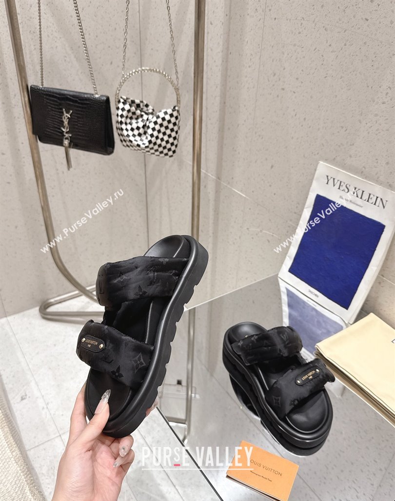 Louis Vuitton Pool Pillow Flat Comfort Slides Sandal in Monogram Nylon Black2 2025 1AHMDV (MD-250422070)