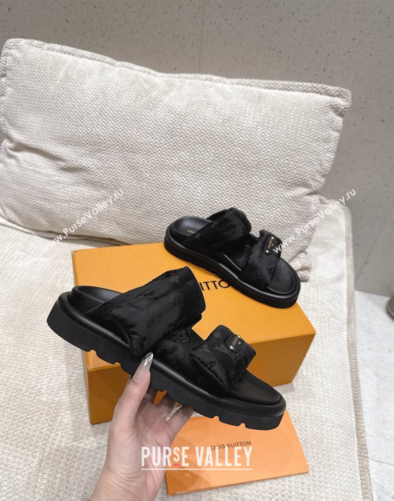 Louis Vuitton Pool Pillow Flat Comfort Slides Sandal in Monogram Nylon Black2 2025 1AHMDV (MD-250422070)