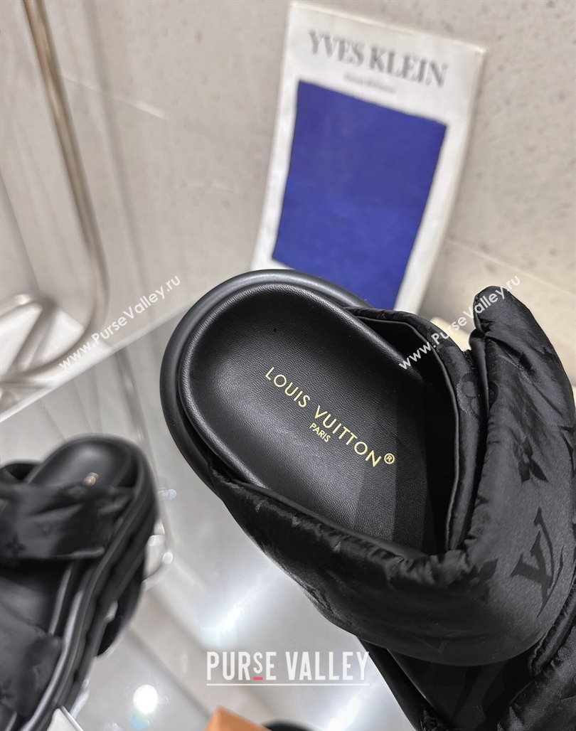 Louis Vuitton Pool Pillow Flat Comfort Slides Sandal in Monogram Nylon Black2 2025 1AHMDV (MD-250422070)