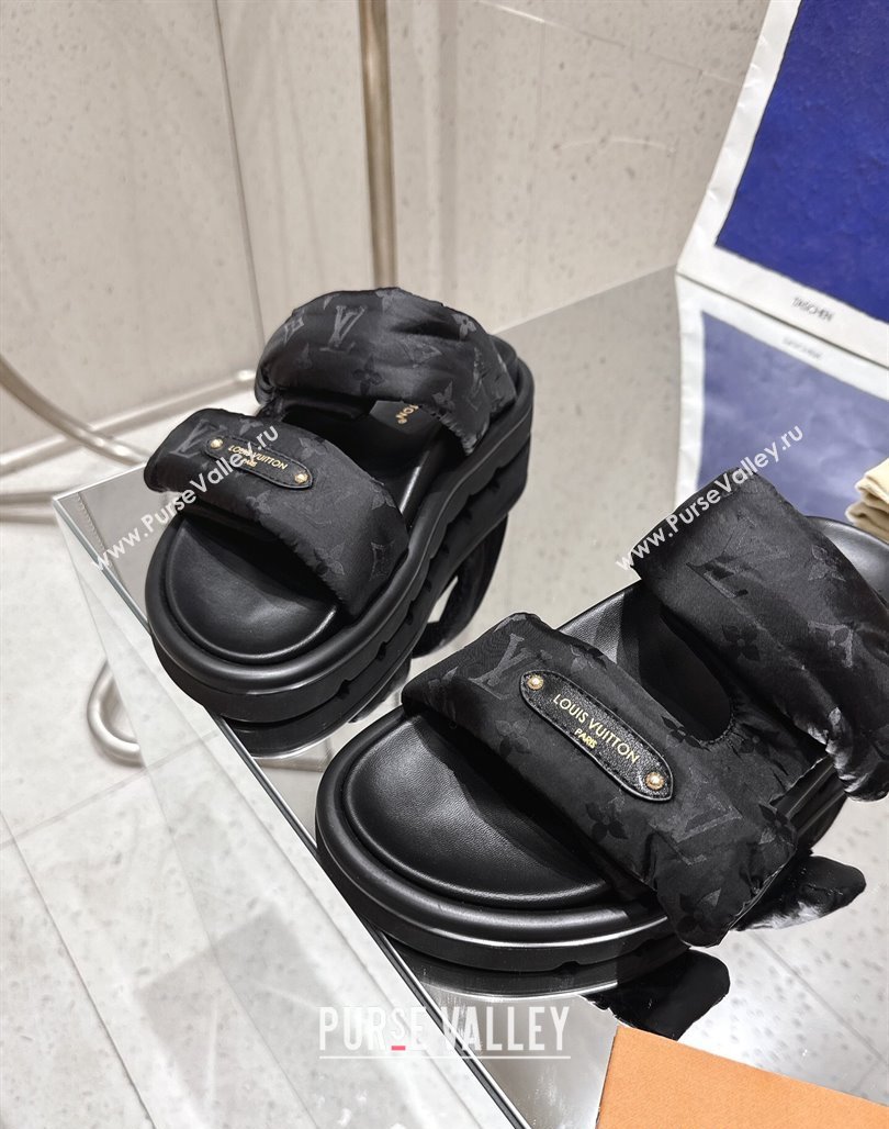 Louis Vuitton Pool Pillow Flat Comfort Slides Sandal in Monogram Nylon Black2 2025 1AHMDV (MD-250422070)