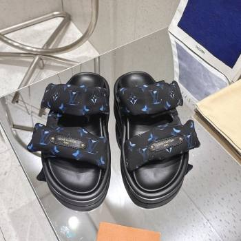 Louis Vuitton Pool Pillow Flat Comfort Slides Sandal in Monogram Nylon Black/Blue 2025 1AHMDV (MD-250422071)