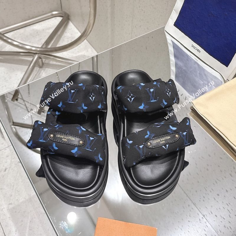Louis Vuitton Pool Pillow Flat Comfort Slides Sandal in Monogram Nylon Black/Blue 2025 1AHMDV (MD-250422071)