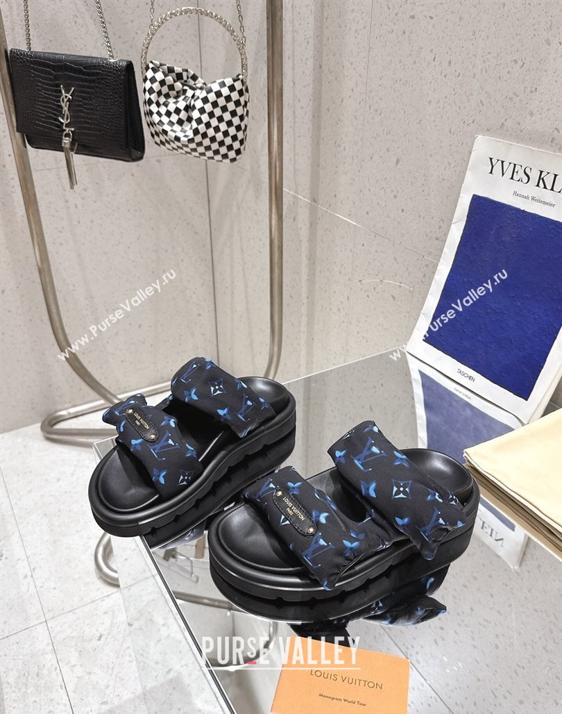 Louis Vuitton Pool Pillow Flat Comfort Slides Sandal in Monogram Nylon Black/Blue 2025 1AHMDV (MD-250422071)