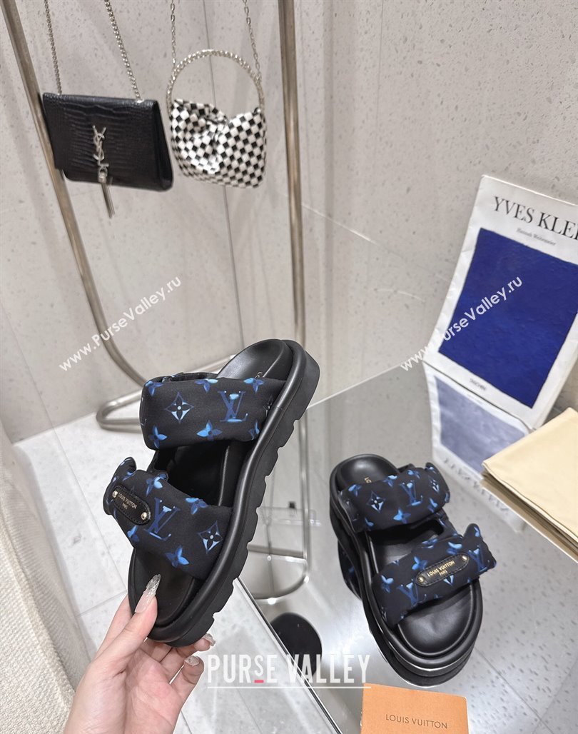 Louis Vuitton Pool Pillow Flat Comfort Slides Sandal in Monogram Nylon Black/Blue 2025 1AHMDV (MD-250422071)
