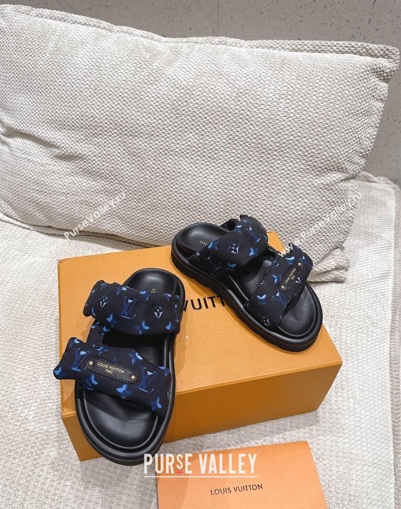 Louis Vuitton Pool Pillow Flat Comfort Slides Sandal in Monogram Nylon Black/Blue 2025 1AHMDV (MD-250422071)