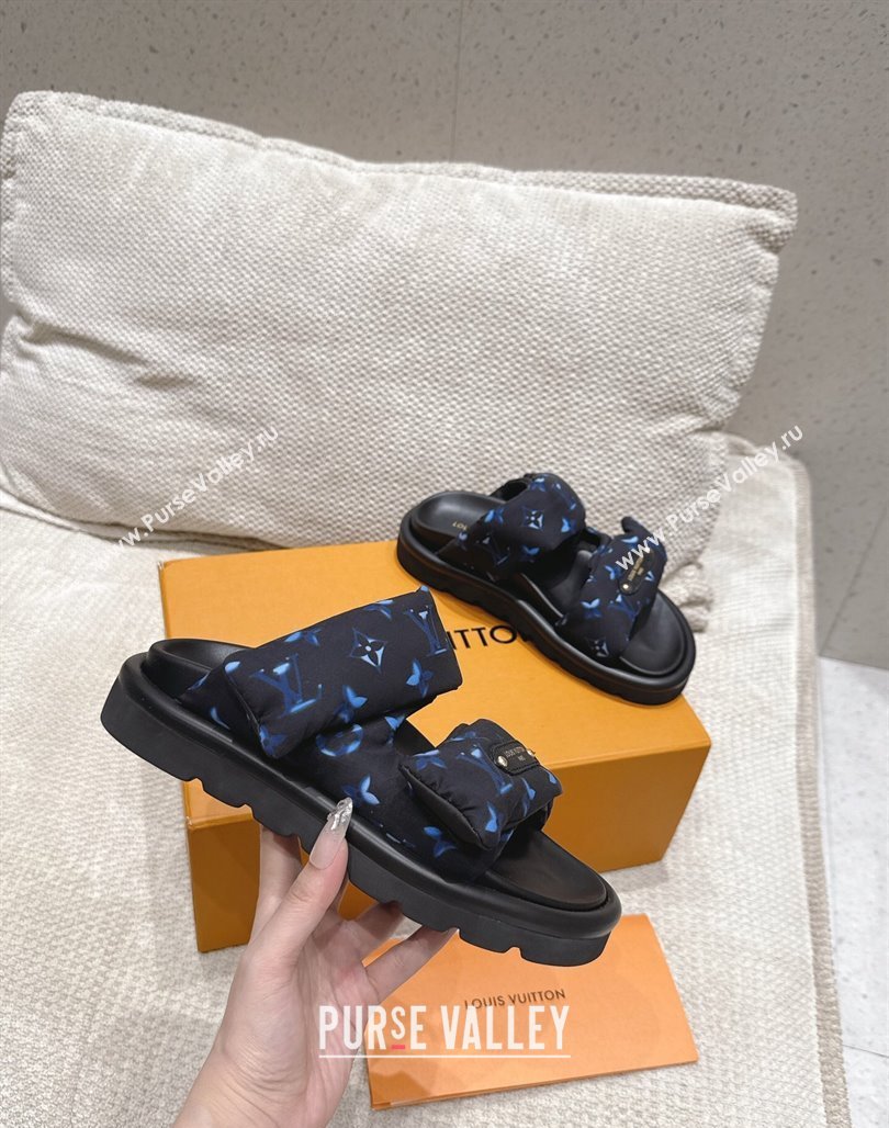 Louis Vuitton Pool Pillow Flat Comfort Slides Sandal in Monogram Nylon Black/Blue 2025 1AHMDV (MD-250422071)