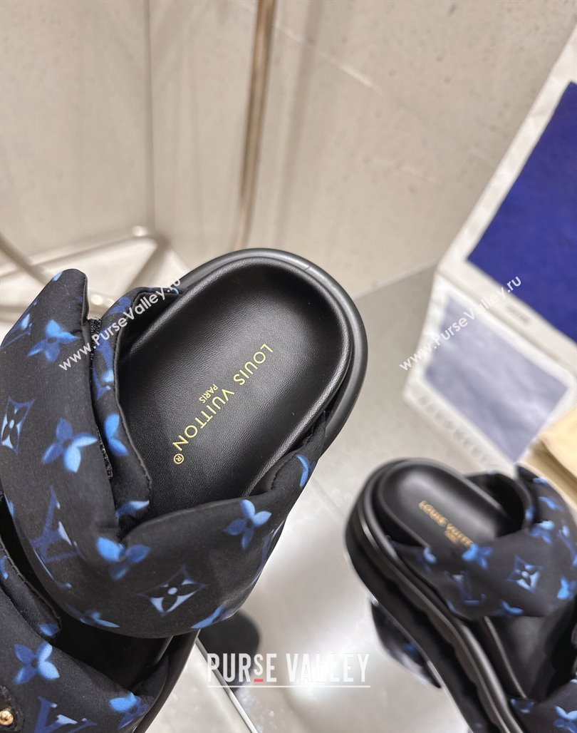 Louis Vuitton Pool Pillow Flat Comfort Slides Sandal in Monogram Nylon Black/Blue 2025 1AHMDV (MD-250422071)