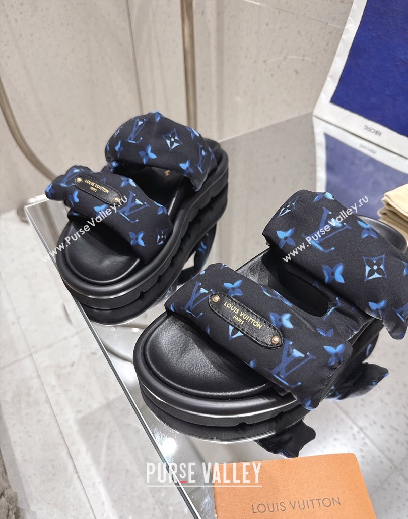 Louis Vuitton Pool Pillow Flat Comfort Slides Sandal in Monogram Nylon Black/Blue 2025 1AHMDV (MD-250422071)